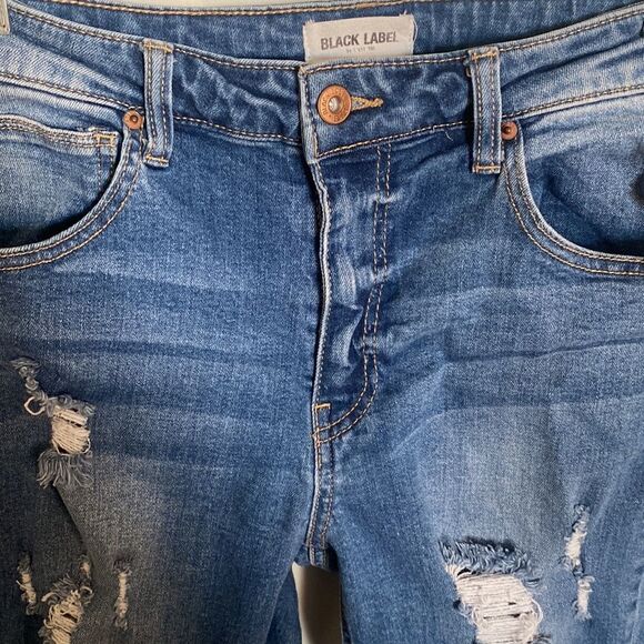 Black Label-distressed jeans medium blue wash-cropped ankle- stretchy- size 29 - Picture 4 of 10